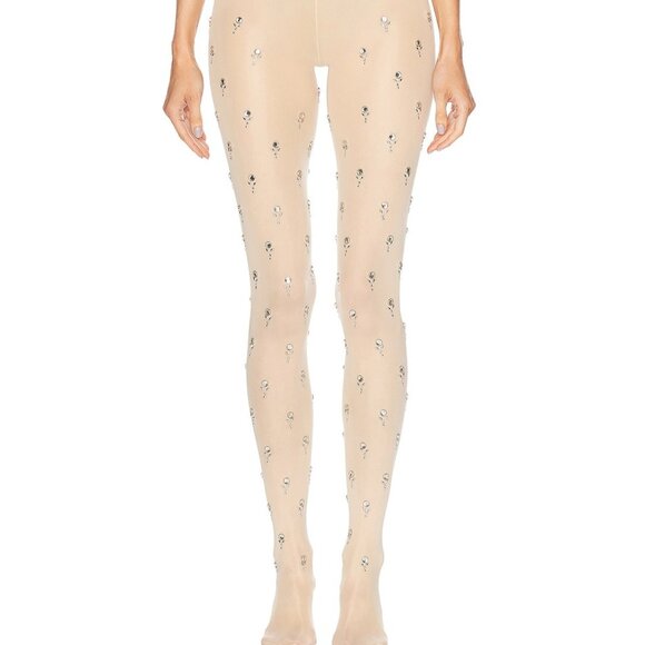 NEW NWT RABANNE Embellished Tights in Pink FWRD nude sheer extra small xs